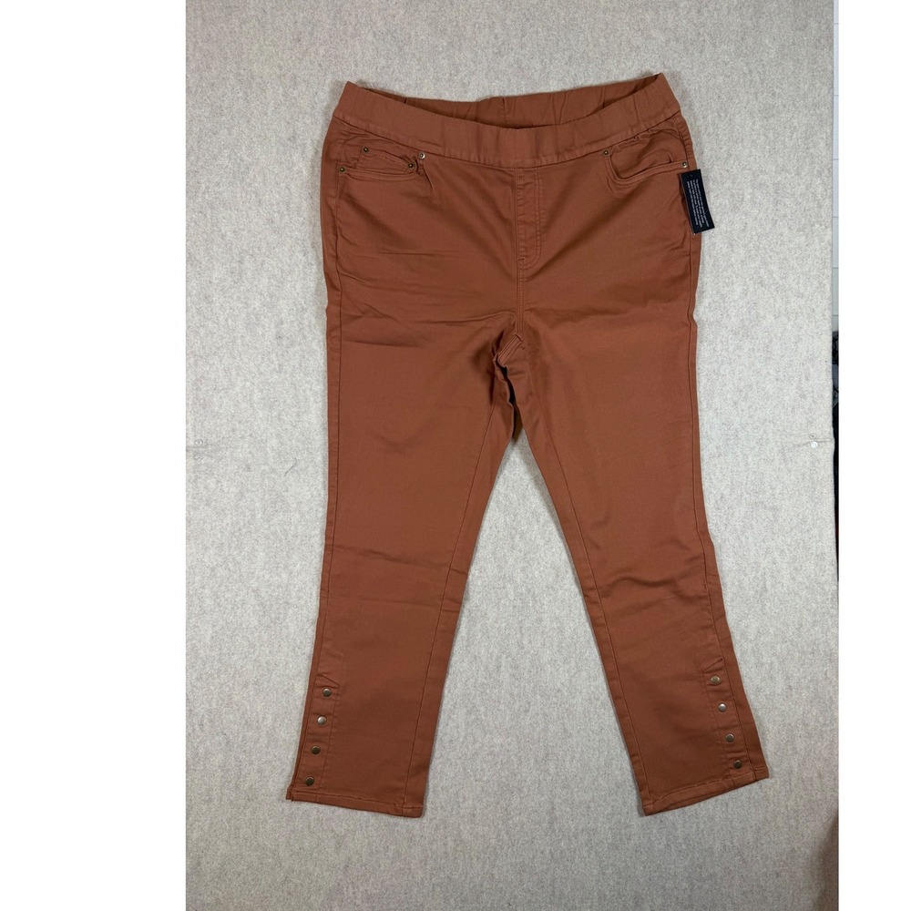 P99. Denim & Co Adaptive Womens 1X Rust Orange Snap Ankle Pull On Pants New